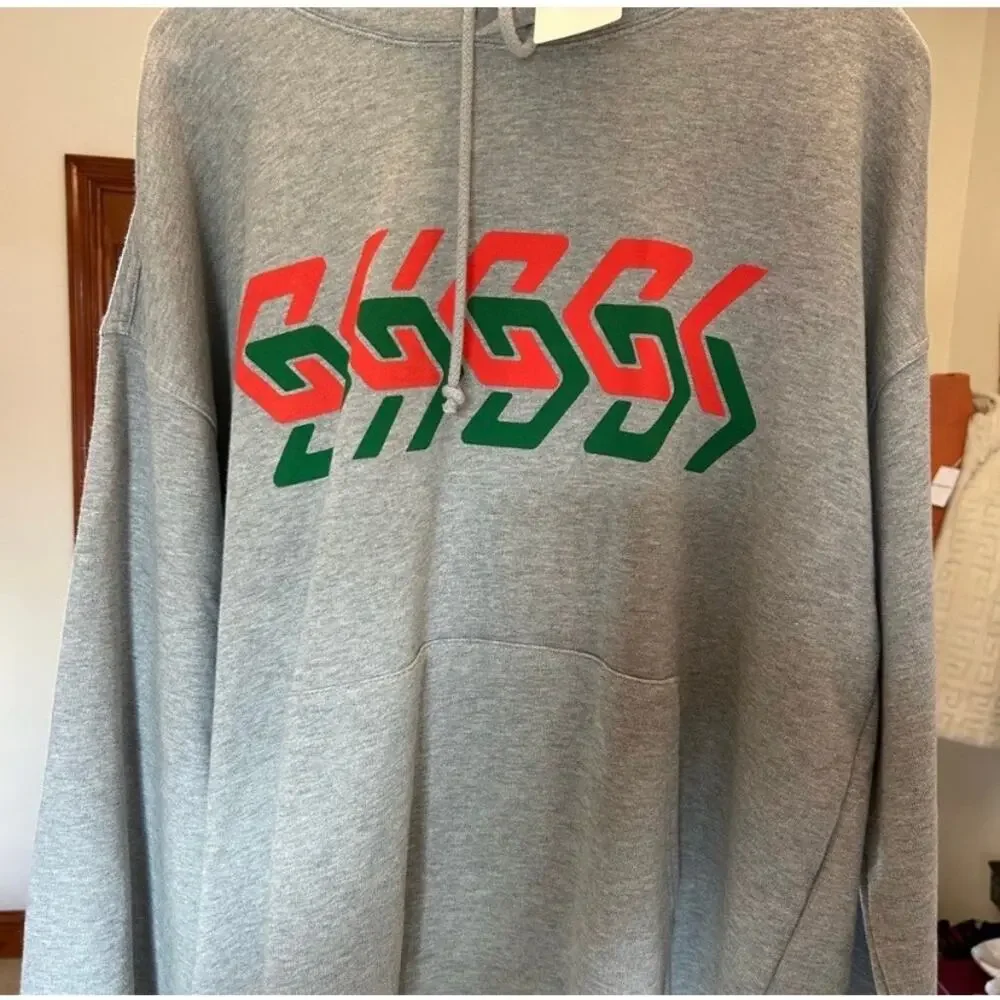 Men's Gucci chain, print jersey, cotton hoodie, size XXL made in Italy